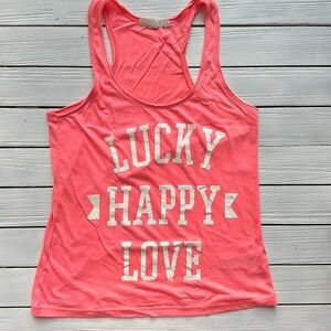 Forever 21 Lucky Happy Love Racerback Tank Neon Size S
